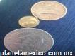 Moneda de 5 pesos de plata1947 y moneda de 5 pesos de níquel de 1985 y moneda den20 centavos de1969